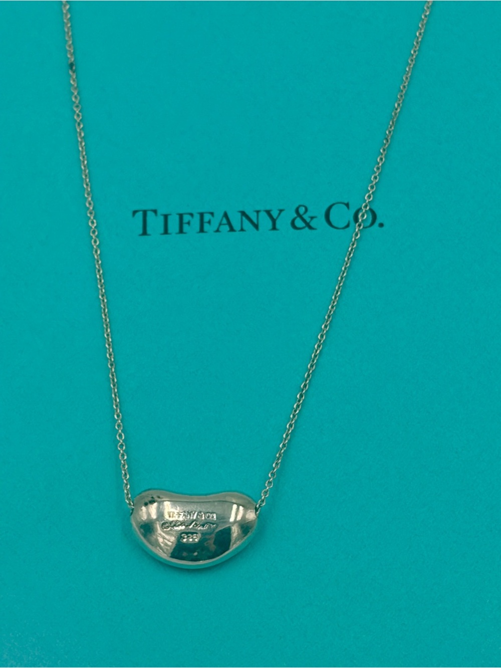Authentic Tiffany & Co Elsa Peretti 925 Silver 18mm Large Bean Necklace